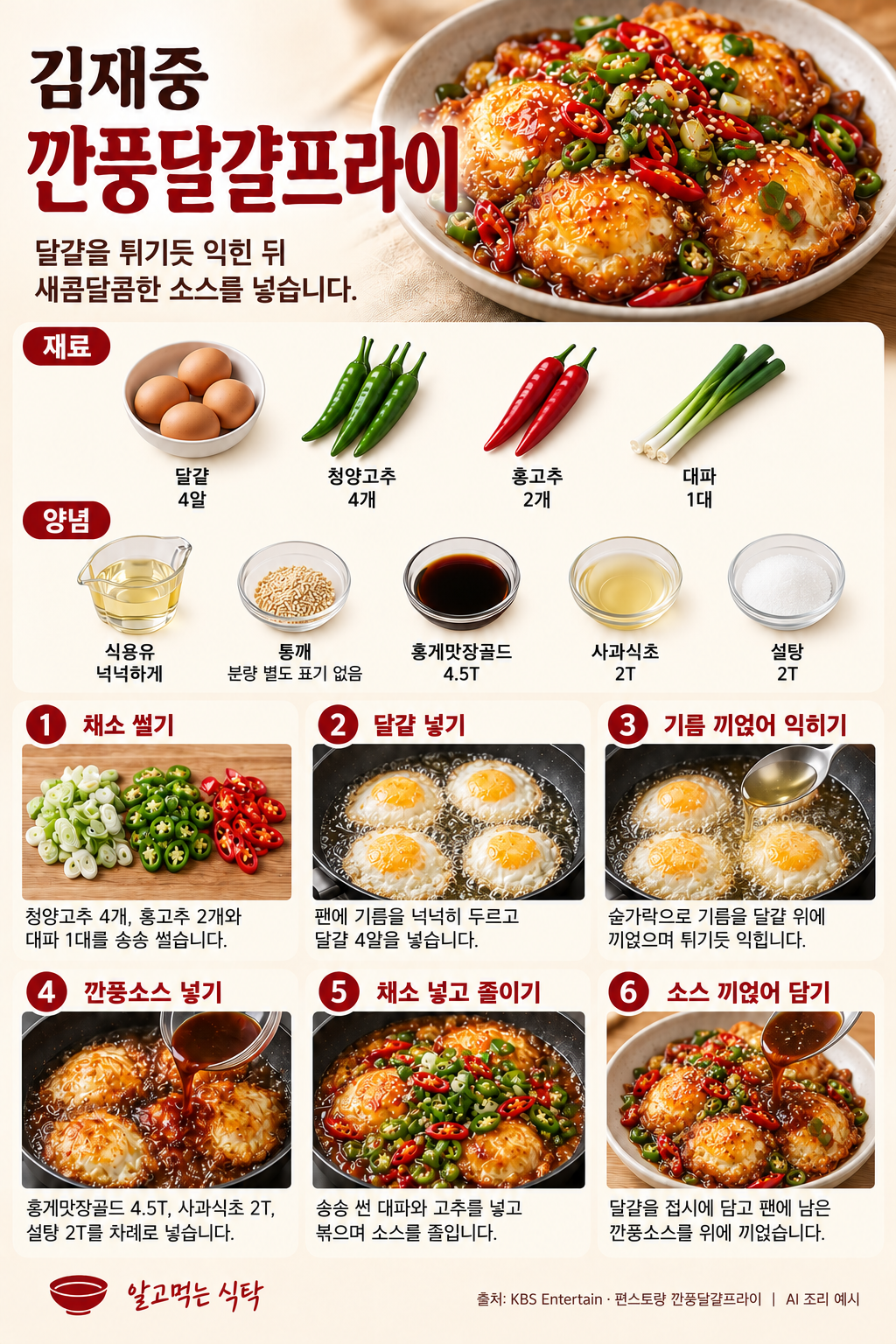 김재중 깐풍달걀프라이 재료와 조리 순서 — AI 제작 예시
