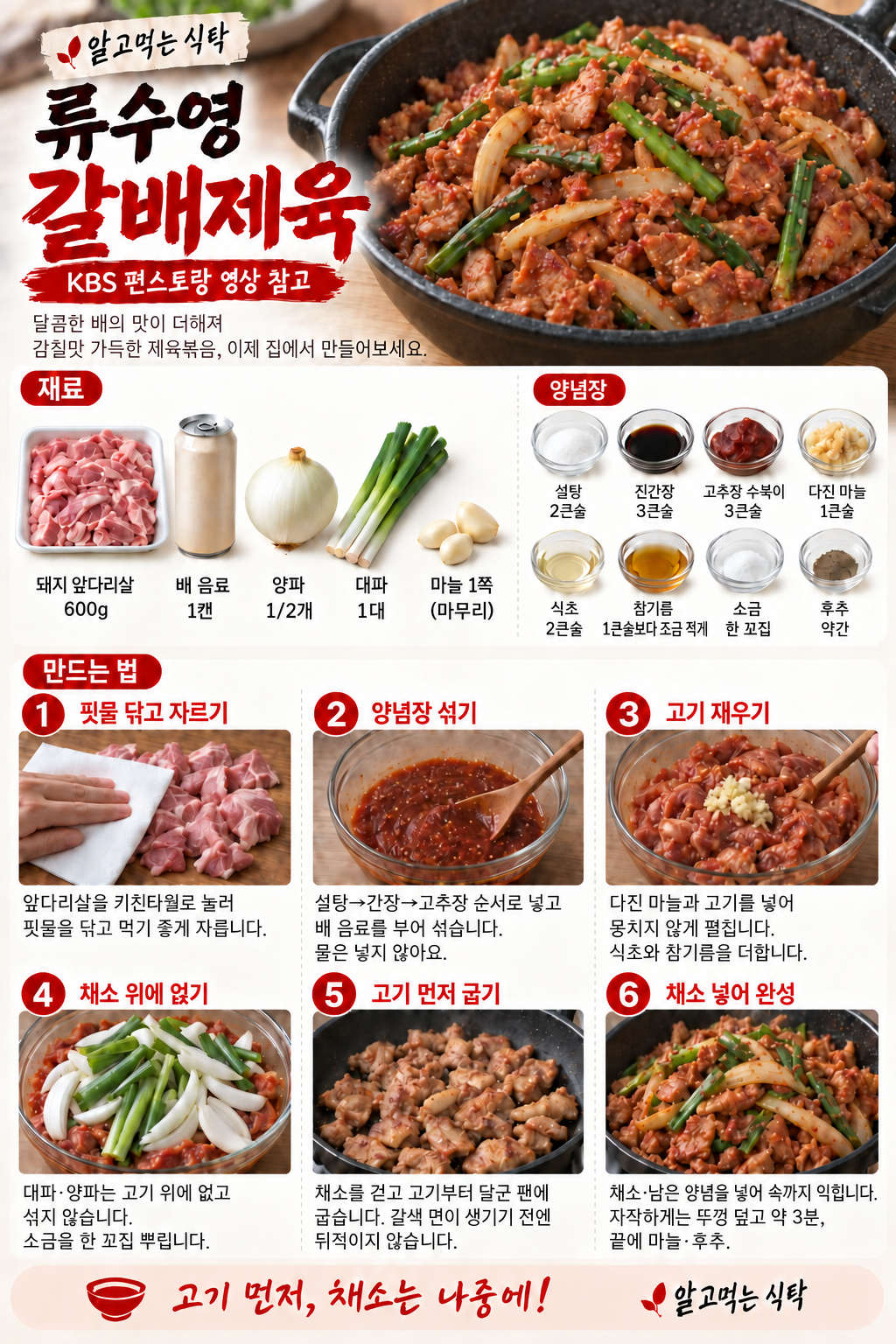 갈배제육 재료와 만드는 순서를 정리한 기존 레시피 카드
